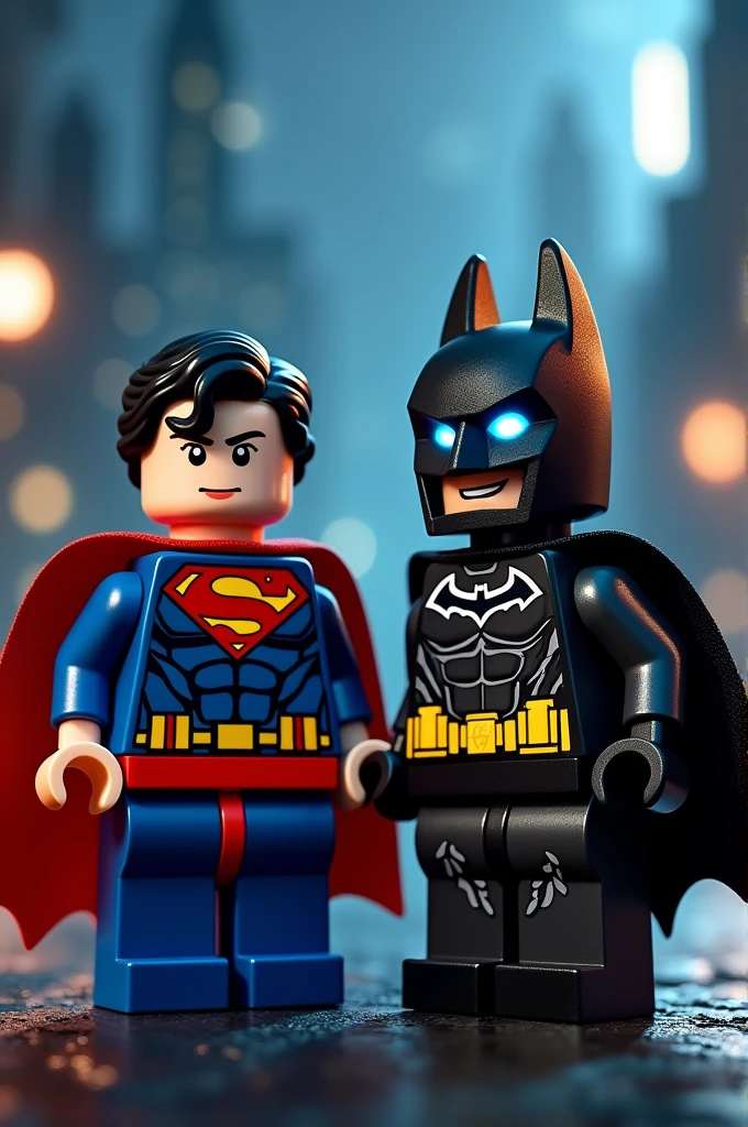 Superman and Batman in lego art, night