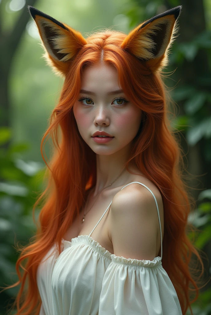 one girl, fox ears, , pure, cute naked, topless, a Fox human Mix, human Body, big tits, furry skin,fox eyes, hairy skin,Most of Tage face ist human,fox nose, moaning