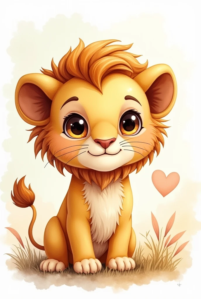 A cute animal lion hand drawn watercolor