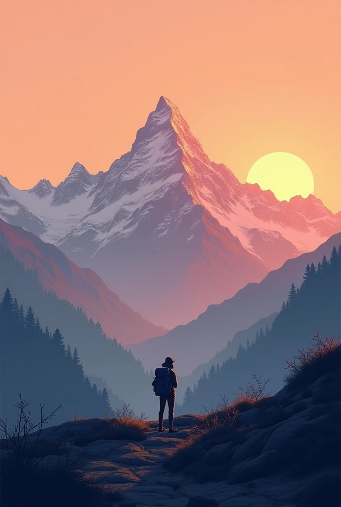Lofi image for chill sunset vibe one guy in mountain range