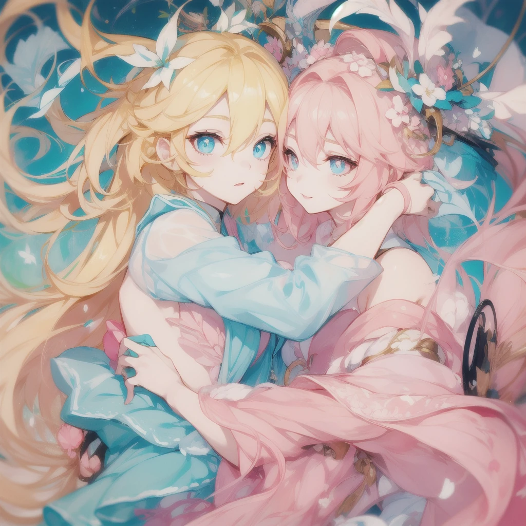 masterpiece, Best quality, Young woman, blonde hair, turquoise eyes, pink pupils, student, Fantasy, laboratory gown, holds a form in his hands, Fantasy, Inventions