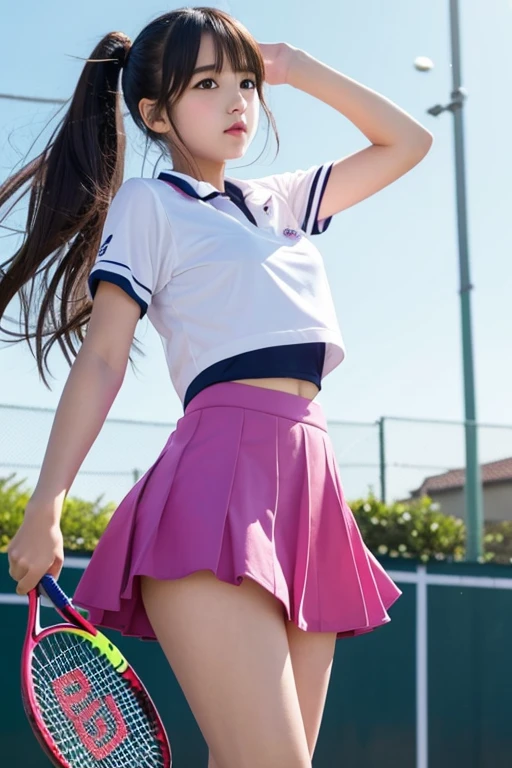 Cute Girls、high school girl、Idol、Tennis Wear、mini skirt、See-through、Fluttering in the wind