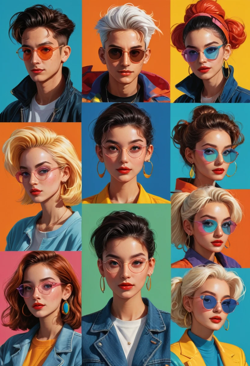 90s cartoons, Cartoon characters from the 90s, Cartoon Style, Vibrant colors, 1990s, 90s Nostalgia, Detailed facial features, Bright and dynamic, Dynamic poses, Clear shape, Fantastic, Playful expression, bold outlines, High contrast, Exaggerated features, Dynamic Background, Retro aesthetics, Two-dimensional animation, Hand Painted, (best quality,4K,8K,high resolution,masterpiece:1.2),Extremely detailed