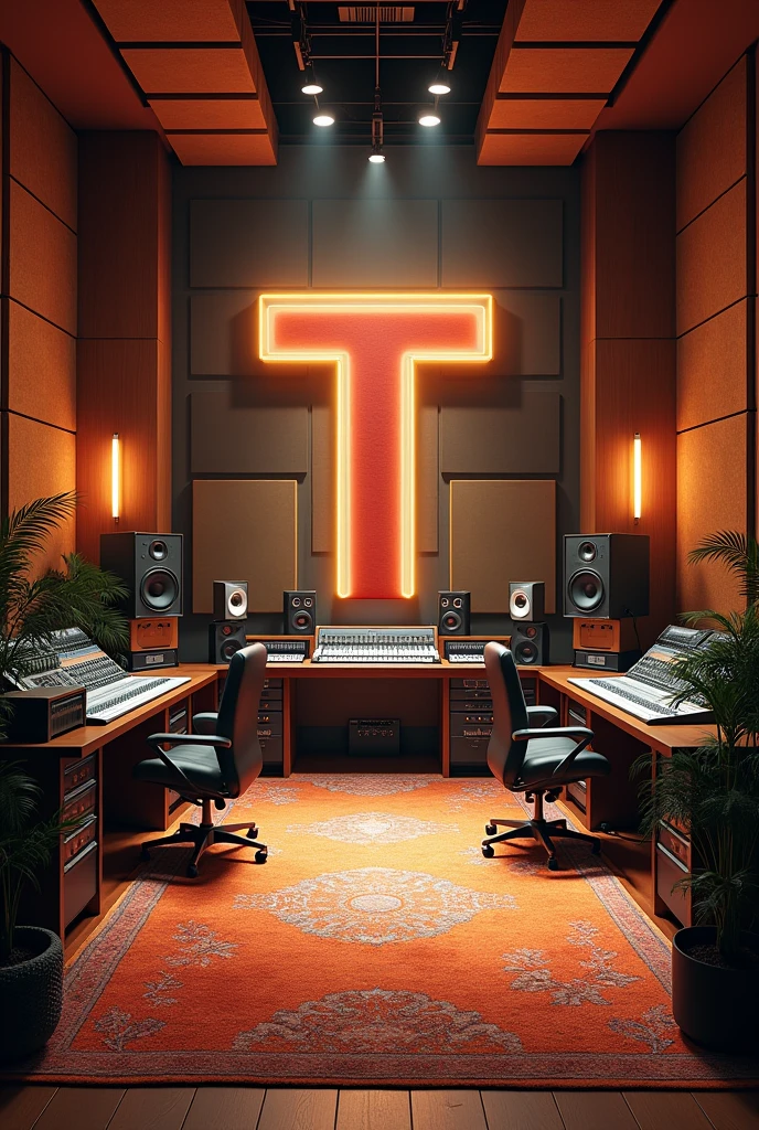 Realistic Music Recording Studio With The Letter T on the wall