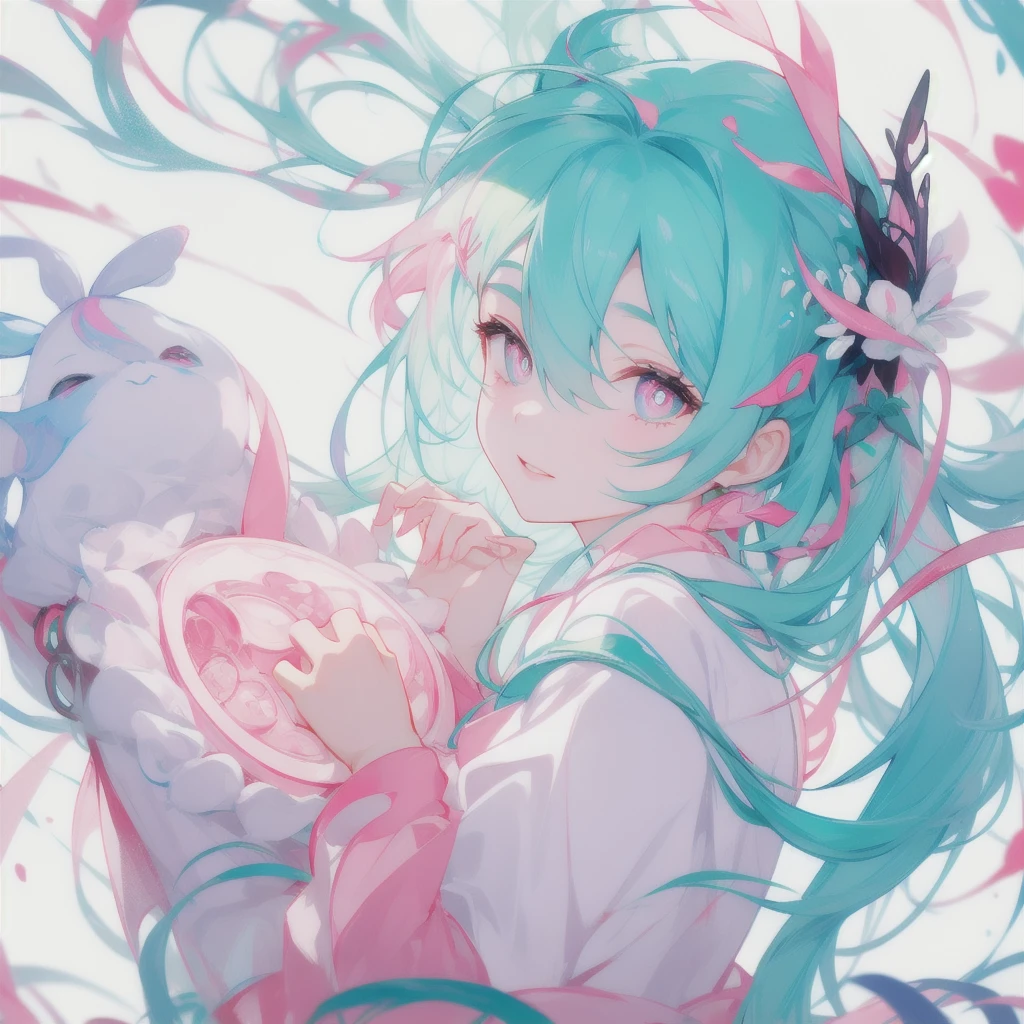 masterpiece, Best quality, 1 girl, turquoise eyes, pink pupils, student, laboratory gown, holds a form in his hands, Fantasy, Inventions