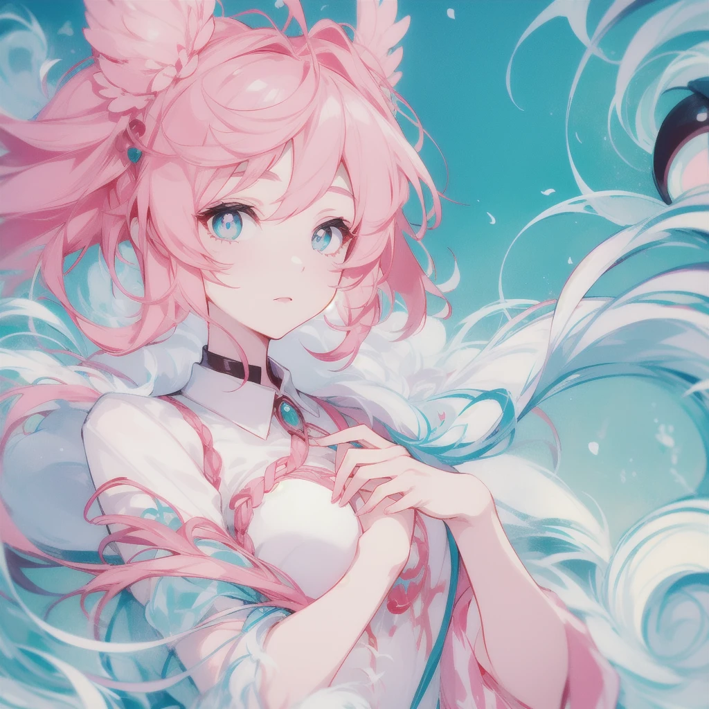 masterpiece, Best quality, 1 girl, turquoise eyes, pink pupils, student, laboratory gown, holds a form in his hands, Fantasy, Inventions