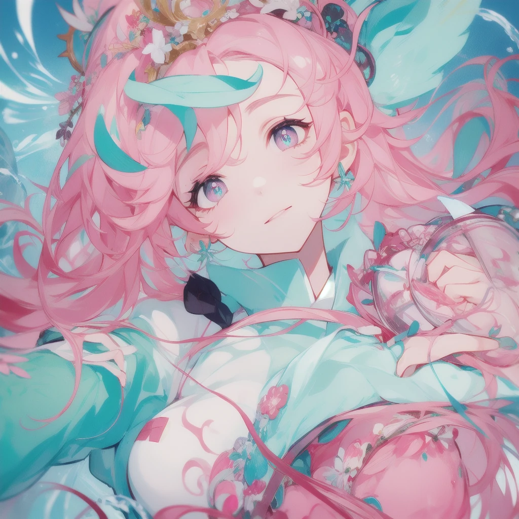 masterpiece, Best quality, 1 girl, turquoise eyes, pink pupils, student, laboratory gown, holds a form in his hands, Fantasy, Inventions