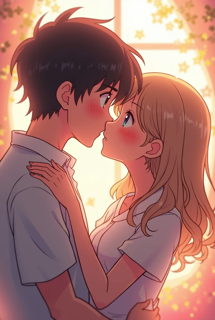 Anime girl kiss boy