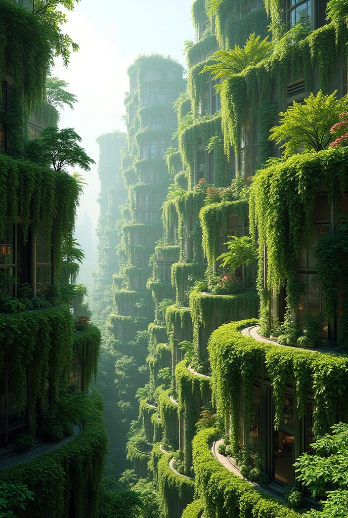All building are filled with greenery in the city
