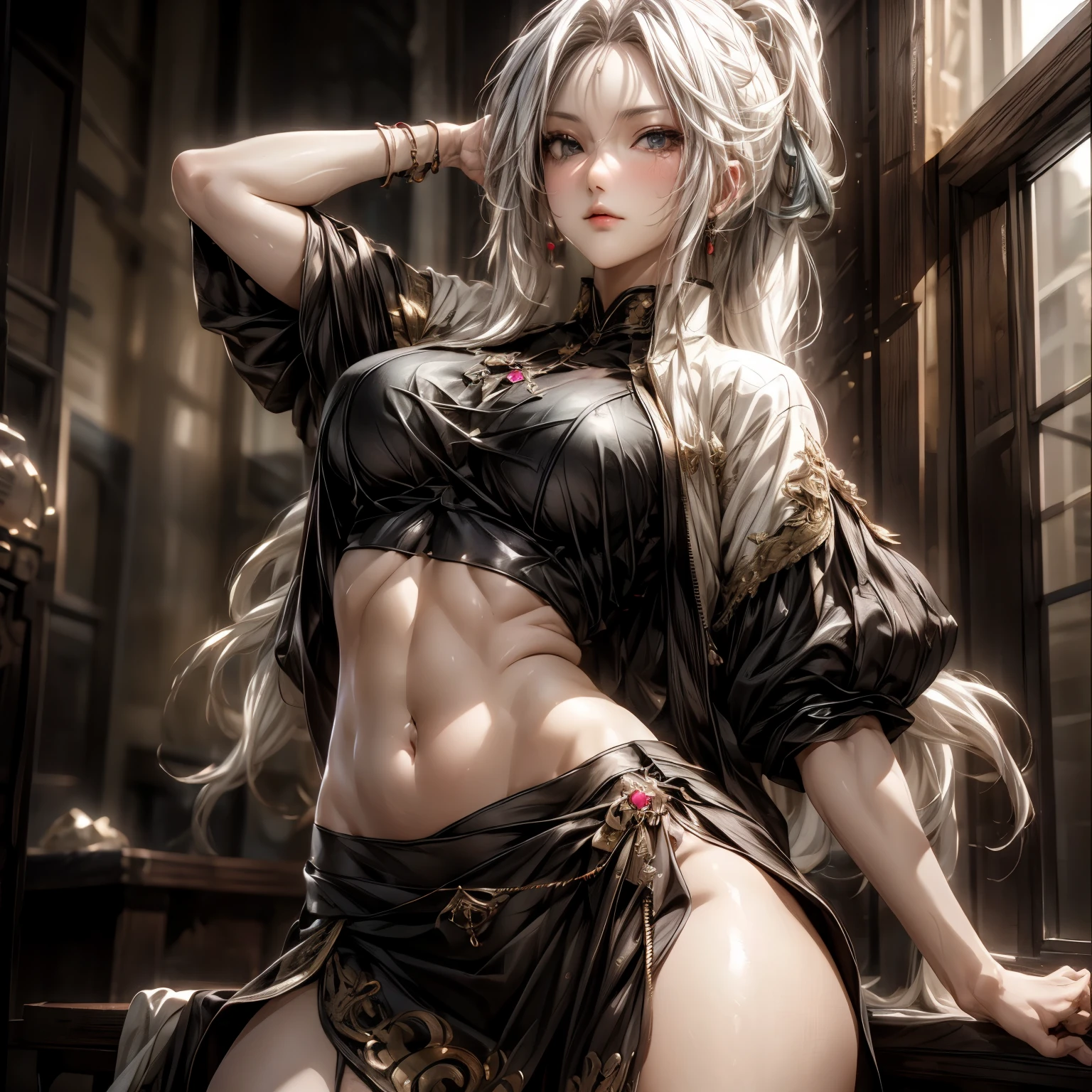 arafed woman in a bikini sitting on a couch with a sword, 8k high quality detailed art, fanart best artstation, goddess. extremely high detail, 2 b, 2b, shiny white skin, seductive anime girl, best of artstation, beautiful alluring anime woman, extremely detailed artgerm, japanese goddess, extremely detailed goddess shot