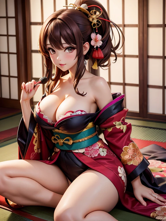 Vivid Kimono　Big Breasts　Brown Hair　older sister　whole body　Sexy underwear　Spread your legs　Oiran