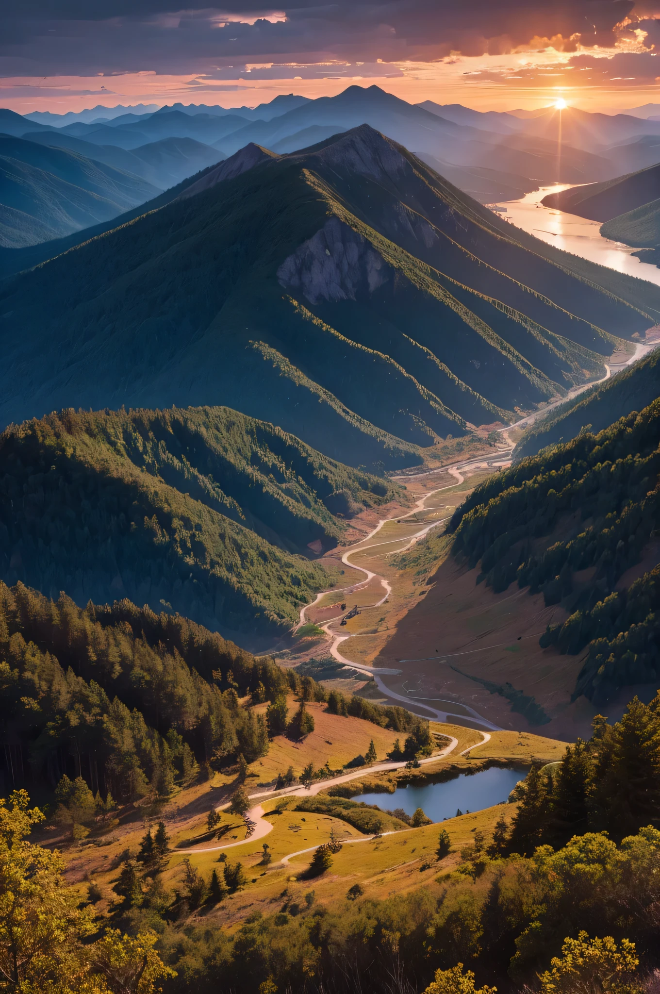 Title:Beyond Resilience Book cover:
[background-image: A winding, challenging road that winds through majestic mountains and dense forests, under a dramatic and colorful sky at sunset. The road represents life&#39;s challenges, while mountains and nature symbolize the beauty and strength of the human journey.]