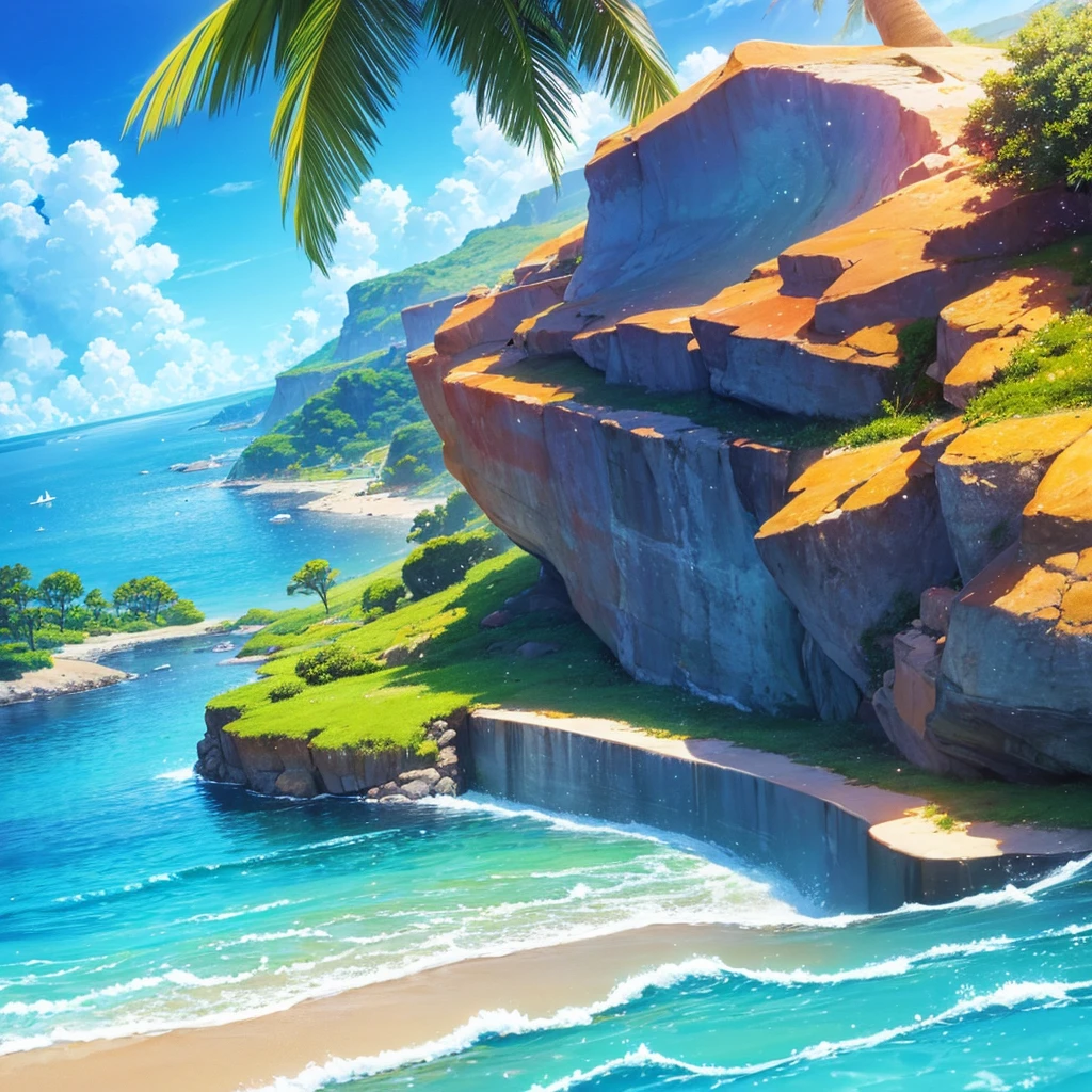 Masterpiece, best quality, high quality, 4K, Drawing of dolphins swimming in colorful sea, dreamy colorful anime movie background, a beautiful artwork illustration, highly detailed water color, Summer, sunny day