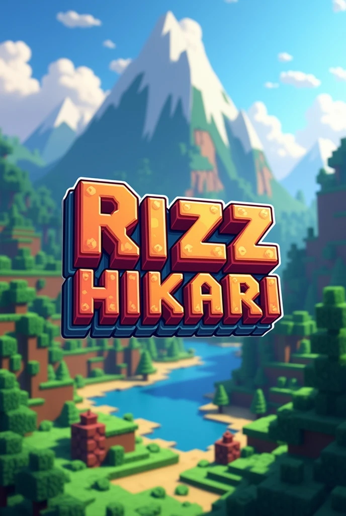 The Rizz Hikari logo is Minecraft style background