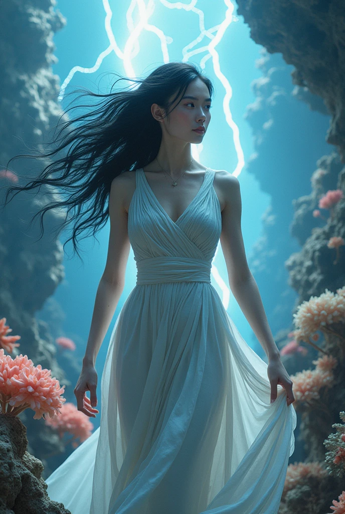 (realist, fotorrealist: 1,4), (masterpiece, Best Quality: 1,2), RAW photo, High resolution, intricate details, extremely detailed, sharp focus, portrait, dynamic pose, Alone, 1 girl, (slingshot swimsuit, medium breasts, thighs), Pale skin, Detailed face, detailed eyes, sophisticated nose, smile, photo background, outdoor,((16k, masterpiece, RAW Photos, Maximum quality, ultra high resolution, realist, CG Very detailed integrado en 16k)), 8k, diamante, Wallpaper, written limit depth, beautiful face: 1.4, big, beautiful double eyelids, cinematic light, beautiful face, (Detailed face), (slim and pretty woman: 1.4), (20 years: 1.4), (with the same expression: 1.4), closed eyes, (pose, Skin color and clothes remain the same: 1.4), precise anatomy: 1.4, ((nsdw, naked, Pussy)completo en HD 4K 3D 8k, hiperrealist, beautiful athletic goddess enchanted, ethereal Greek goddess, ridiculously long platinum black hair (((blown in the wind))), Full body surrounded by ambient light, lightning bolts, magical, Very detailed, intriguing, beautiful superhero style, storm, outdoor landscape, mujer altamente realist, high fantasy background, elegant lighting, mythical, surrealist, majestic, goddess aura, Annie Leibovitz styleUltra high quality photography, Maximum quality,white:2.0),(White skin:2.0),Portrait of a female god,(god Shii:2.0),(fantasy digital art: 2.0), (Close-up of the whole body: 2.0), (super sexy: 2.0), (Diffuse reflection of light:2.0),BREAK(The background is beautiful Shii Aurora:2.0),(Beautiful Shii face,Detailed face,Beautiful Shii skin textura:1.3,Beautiful Shii hair),(Detailed hands:2.0) , (face quality: 2.0)(masterpiece, Distinguished Quality, mirror-like, cinematic experience, incredibly detailed, absurd), 8k, Wallpaper, (Coral reef full of colorful fish, The corals are amazing,like from another galaxy), (1 woman), (astral body: 2.