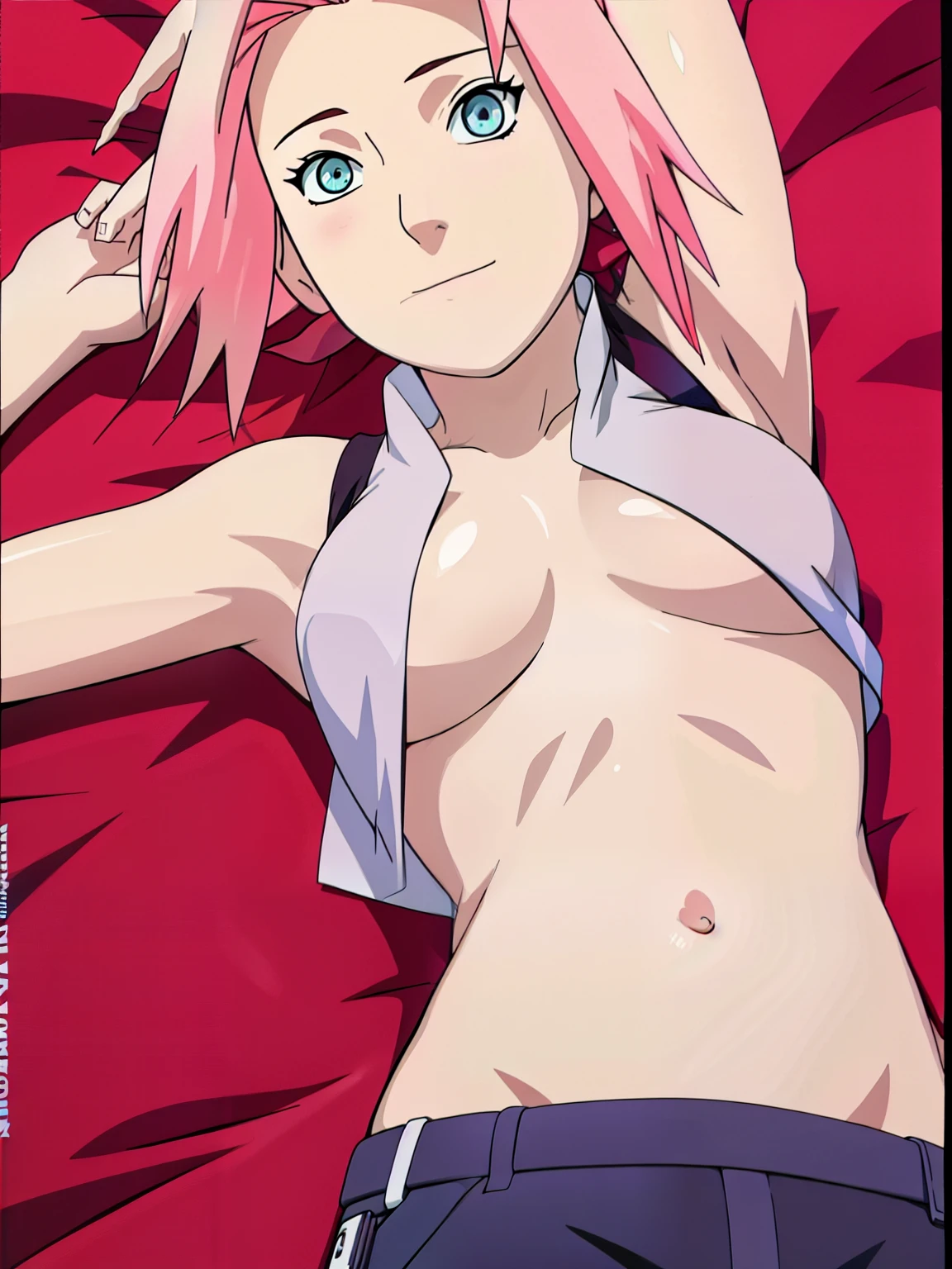 masterpiece, high quality, 8k, Super detailed, Detailed face, (非常にLarge Breasts),One girl, Pink Hair, (最high quality:1.3), sakura haruno, Large Breasts, Distinct diamond mark on the forehead、(smile, blushing:1.1), (throw), (Grab your chest:1.8) Are standing, blush, Bright Eyes, Outdoor, (Detailed aspect), Jean Favonian, Please stand up straight, smile, (Armpit Pose)、Micro Slingshot Bikini、Well defined nipples、((Nipples are visible:1.3))