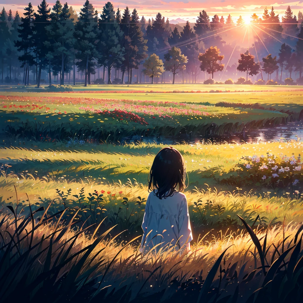 A girl wearing a straw hat stands quietly in a field during sunset. The grasses and flowers in the field are beginning to change, signaling the arrival of autumn. The scene is bathed in soft light with a slightly melancholic atmosphere.
This prompt captures the transition from summer to autumn, focusing on the subtle changes in nature and the mood of the scene.