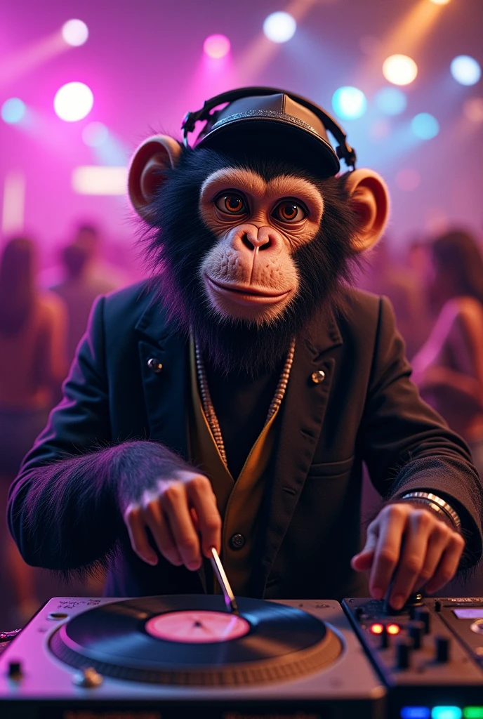 Monkey as a dj with beard