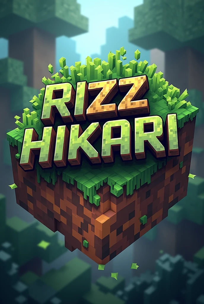 The rizz Hikari logo uses the Minecraft font on a Minecraft background