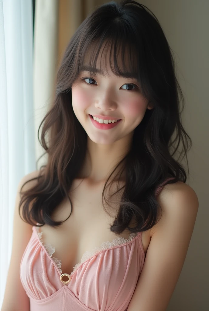 Realな写真、、Japanese high school girl、((whole body))、((photo:1.4、Cocktail Dresses:1.3、Straight Hair:1.4、))、cute、bangs、Detailed face and body、((photoReal:1.5))、Natural lighting、High resolution、photoリアリスティック、(Highest quality、8k、High resolution、masterpiece:1.2)、Super detailed、(Real、photoリアリスティック、photoリアリスティック:1.37)、Realな肌の質感、Detailed eyes and lips、Beautifully detailed face、Long eyelashes、Smooth Skin、Slim figure、cute、smile、Young、、NSFW、