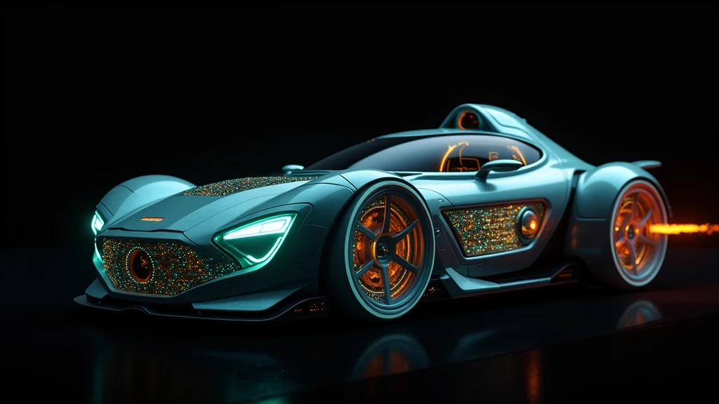 Futuristic Glow in the dark Space Ship Automobile time machine on Wheels Driving 220 Miles Per Hour Down a Futuristic Highway with Fire shooting out the tailpipes as it get ready to takeoff into space.  Imagine the sleek, metallic exterior and the advanced technology that powers it. What will you discover as you travel through time. Immerse yourself in a world of wonder and possibility with our revolutionary glow in the dark Space Ship on Wheels which is a time machine. From the intricate, glowing circuitry to the sleek, modern design, every aspect of this machine has been carefully designed to transport you to a future beyond your wildest dreams