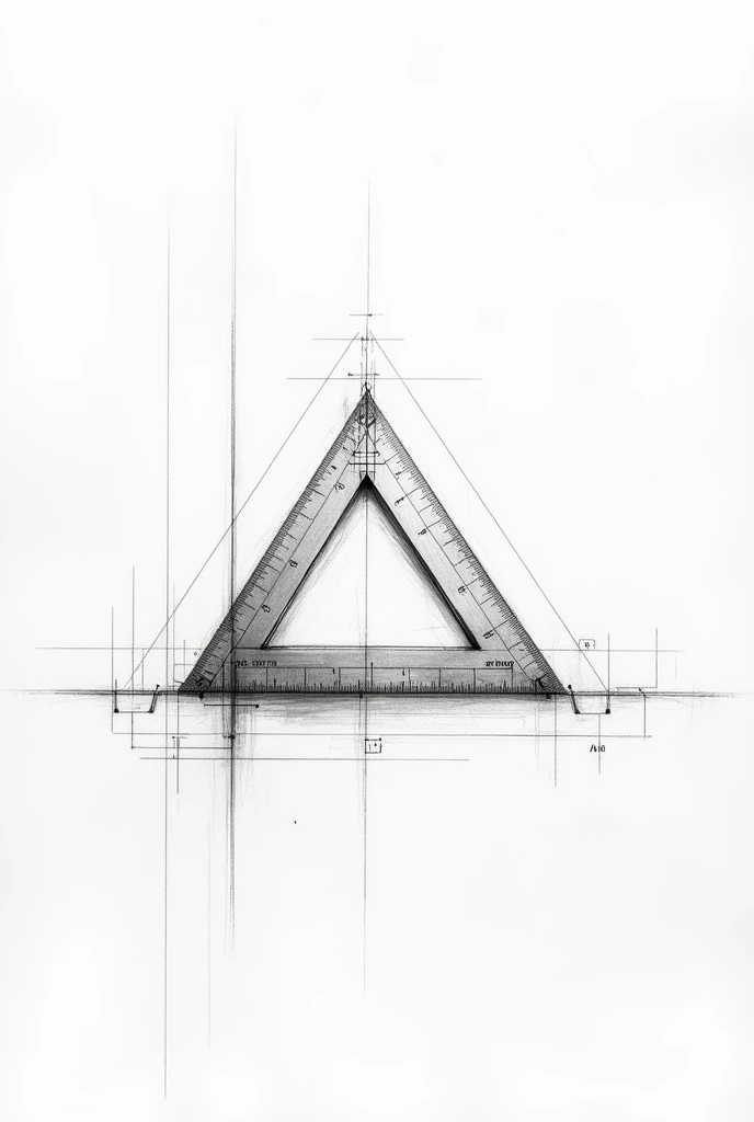 architectural school sketch with triangle ruler concept