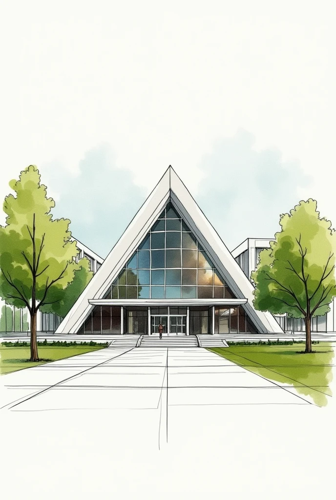architectural school building sketch with triangle ruler concept
