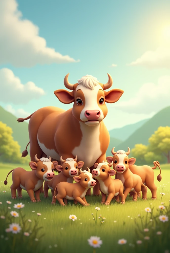 Cow with 9 calves suckling at the teat