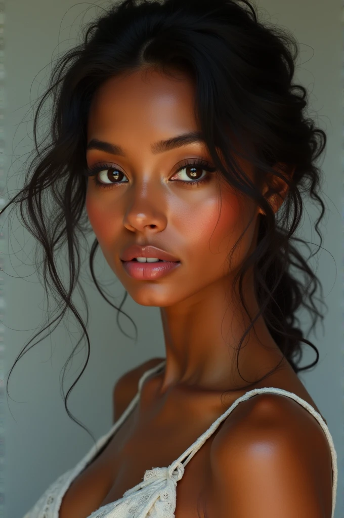 Mulatto woman with big eyes, beautiful, skinny