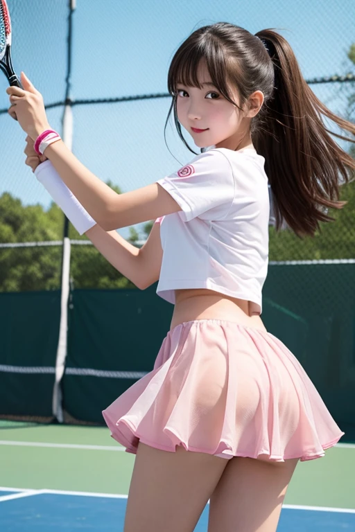 Cute Girls、high school girl、Idol、Tennis Wear、mini skirt、See-through、Fluttering in the wind