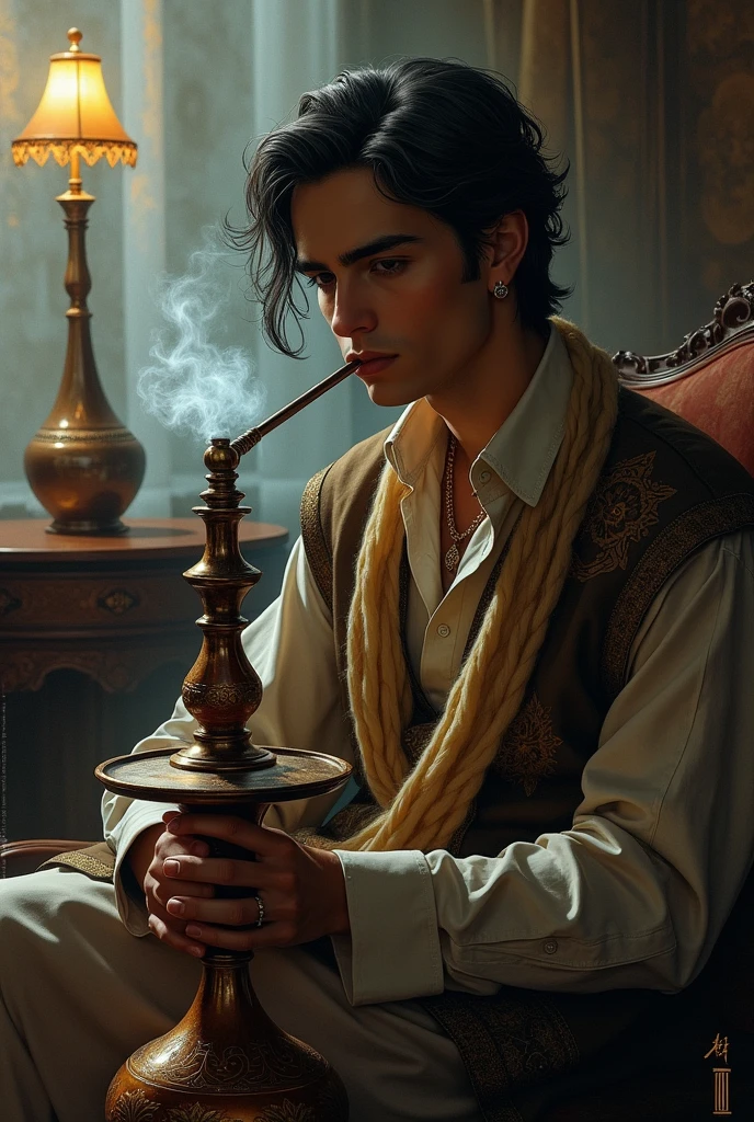 Create a person who using hookah
