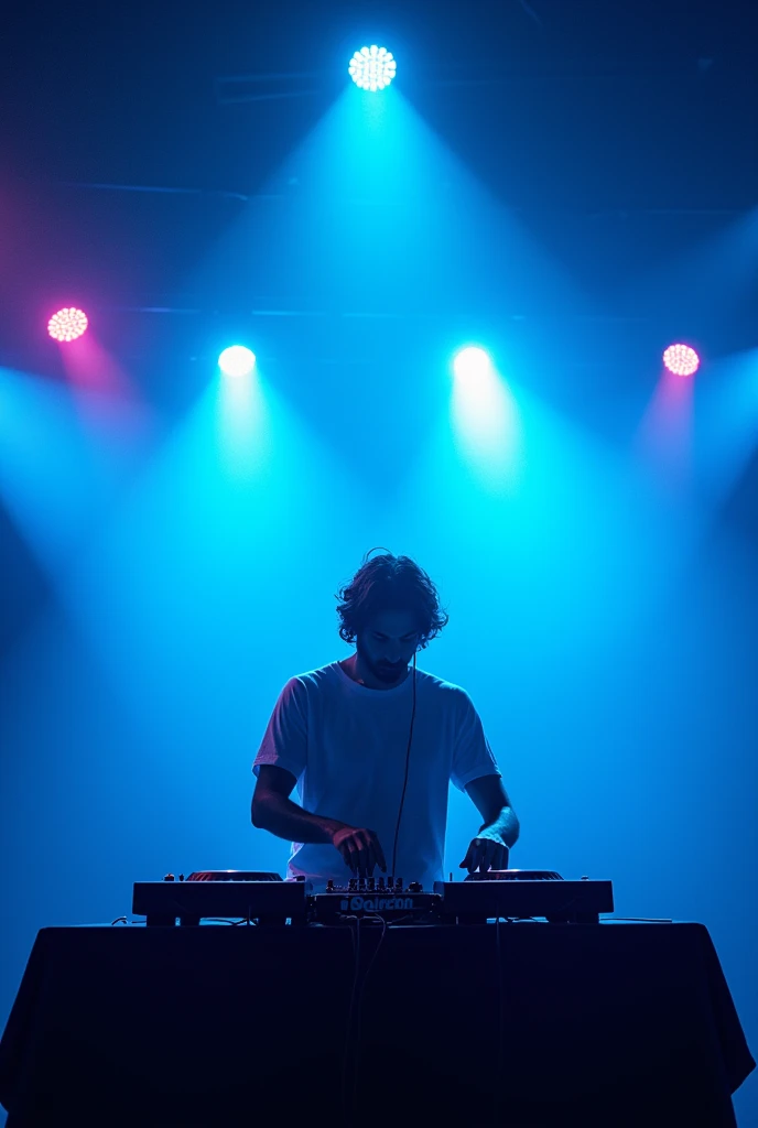 Blue background with event lighting setup dj