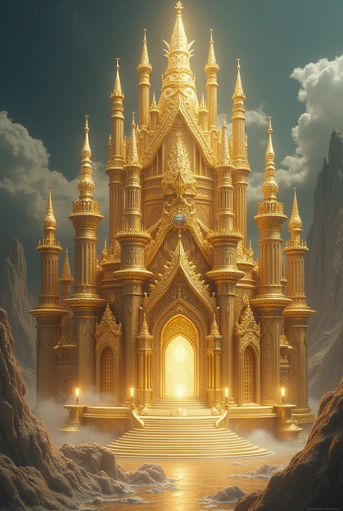 Legendary photo of heaven Palace made of gold and silver and pearls without women angel where is written the text "Wise Choice"