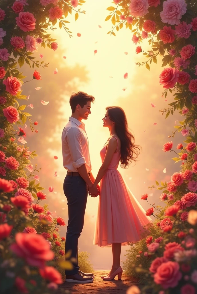 a couple holding hands with flower