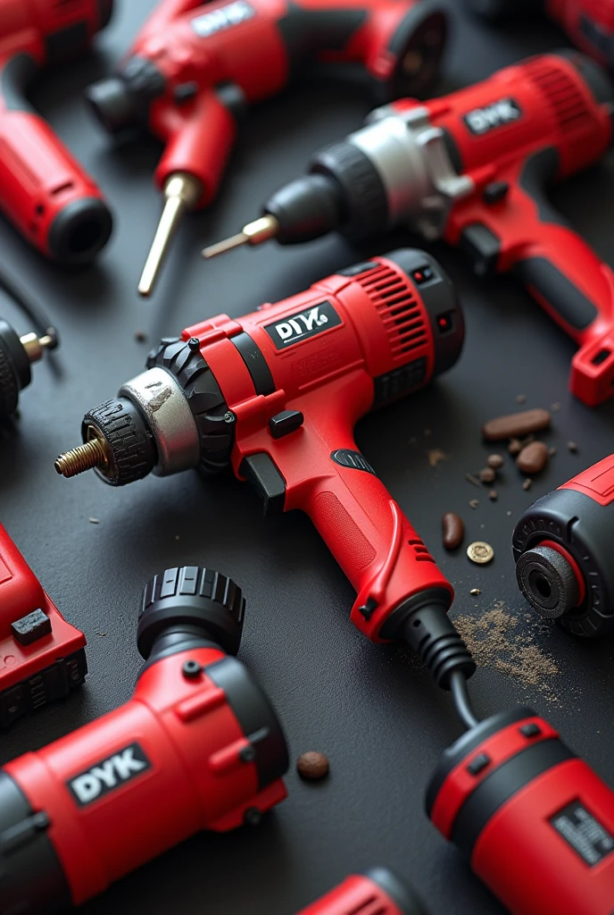 repairing Red colour Rotary Hammer with display of red colour Powertools machines like Angle Grinder, Cordless Drill, Drill machine, Rotary Hammer, Demolition Breaker with DYK Brand