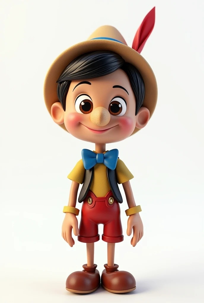 Pinocchio
White background
Big wooden nose
Style 3d