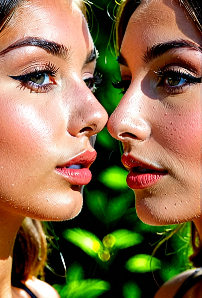 2 filles de sexy au corps et au nez luisant qui s'embrasse le nez