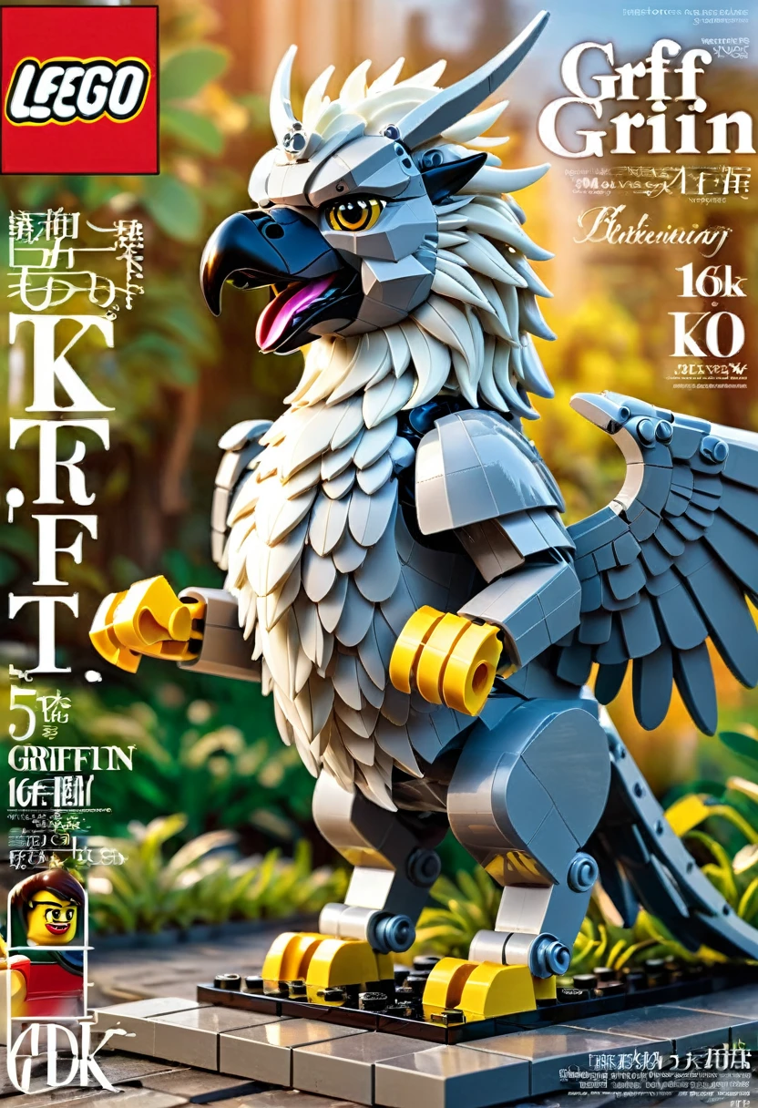 Magazine cover,best quality, very good, 16K, ridiculous, Very detailed, ((Griffin)),Made of Lego,