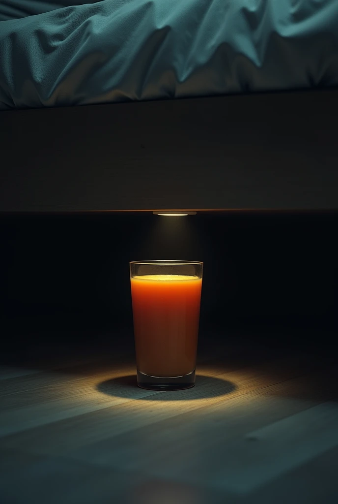 Under the bed down glass of juice found mysteriously