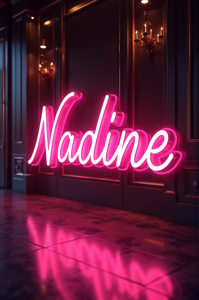 Create text"Nadine" in shiny neon cursive letters,high class luxury 