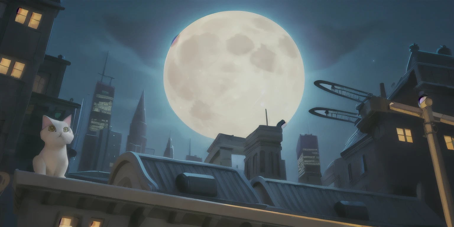 cartoon of a cat standing on a roof in front of a full moon, the moon is big an in the city, random background scene, background artwork, full moon background, background art, night time city background, searchlights in background, big moon in the background, nighttime in gotham city, super moon, big moon in background, night - time city background