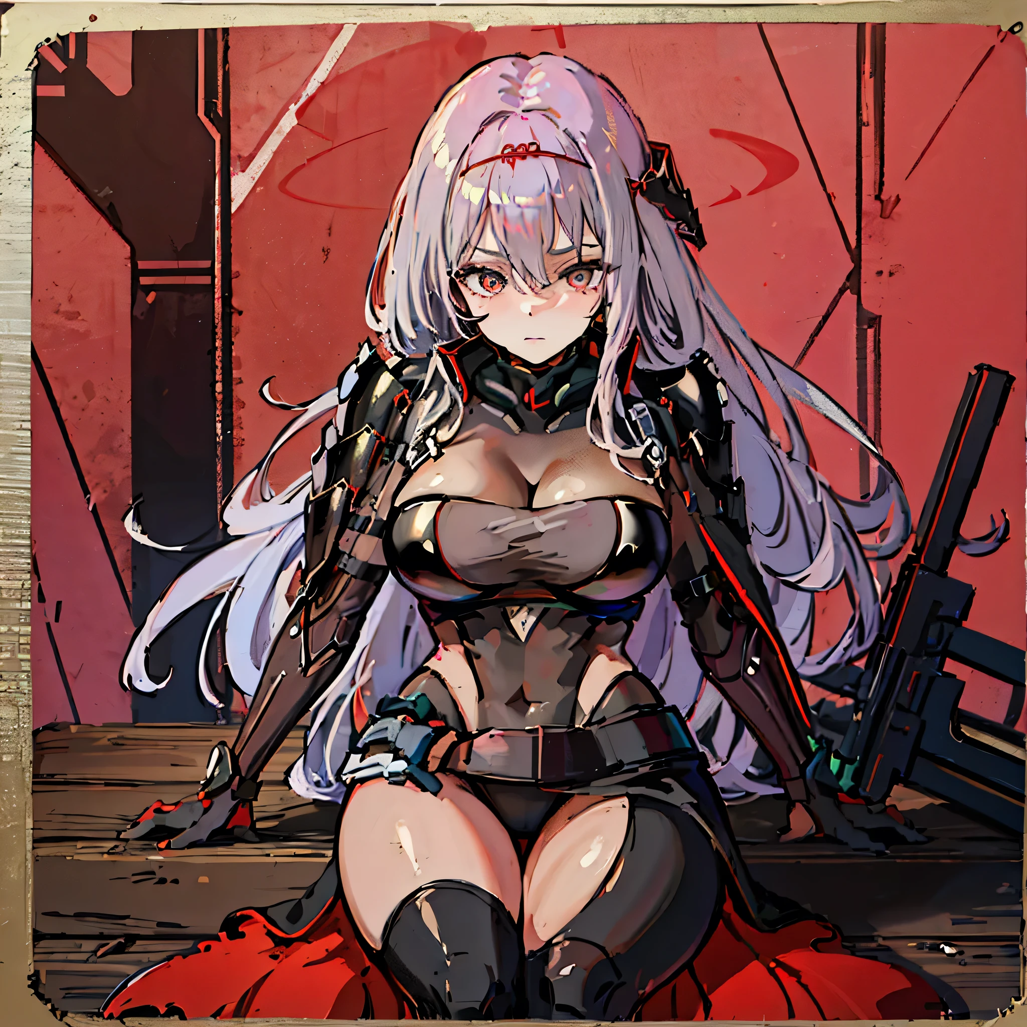 (Highest quality, 8k, masterpiece :1.3),Black Red Lotus,Nike, Goddess of Victory, One Woman,Voluptuous body,Perfect Anatomy,Browsing Caution,Silver Hair,No mismatch with the background,,Beautiful Eyes,Large Breasts,tall