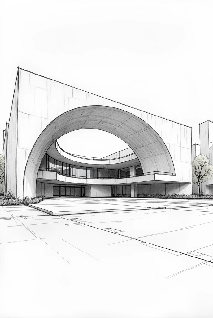 architectural school building sketch with semi circle protractor concept with interior