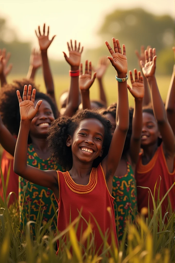 Many african girles hands up