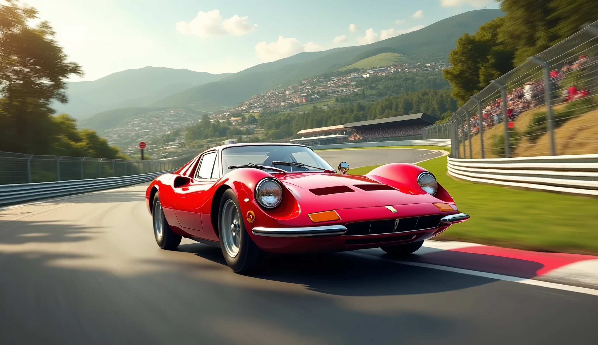 Racing around the circuit at breakneck speed、Dino 246GT