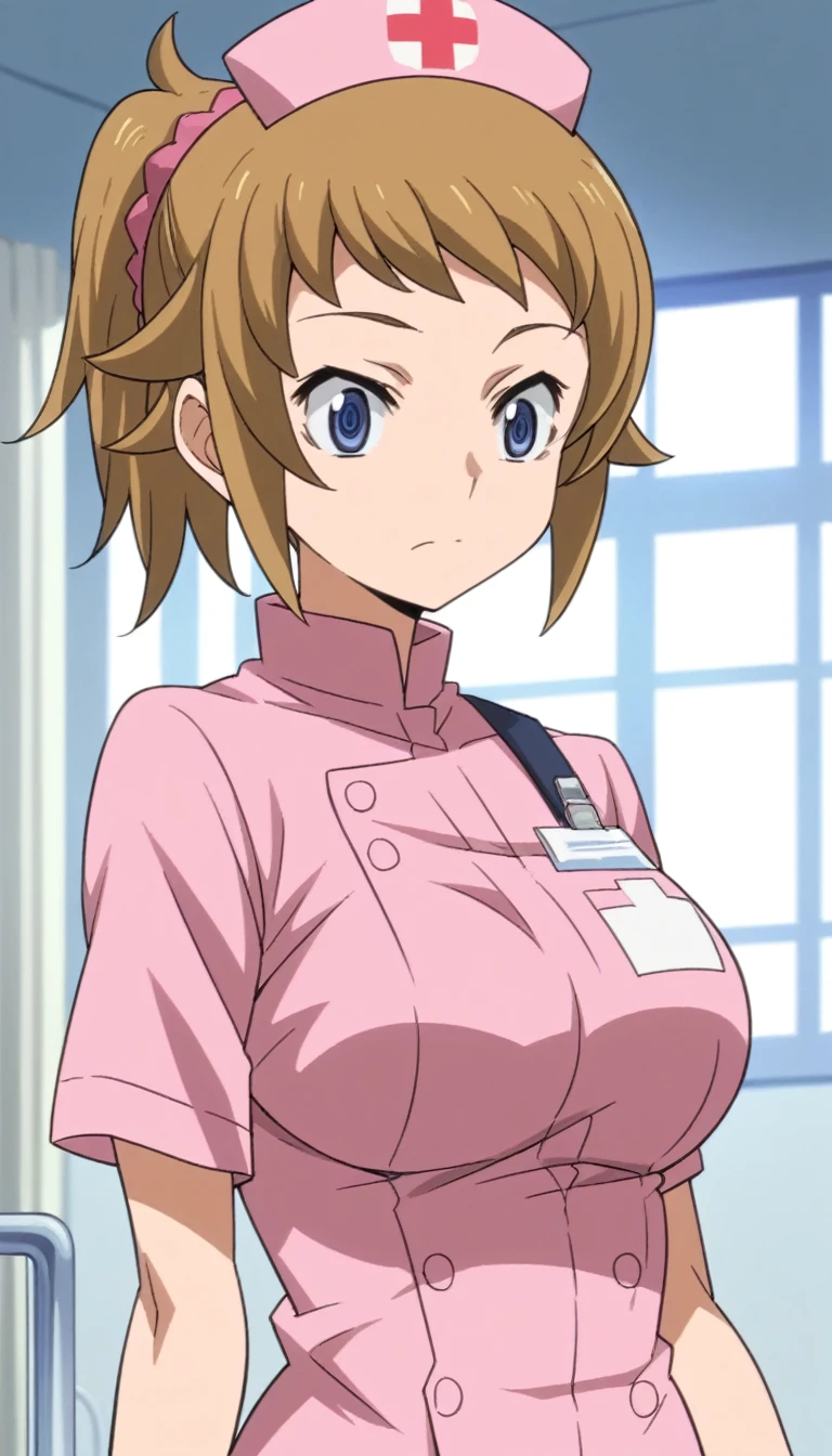 Score 9, Score 8 up, Score 7 up, The rating is questionable,
Detailed Background, Shiny skin,Fumina Hoshino, blue eyes, Brown Hair, ponytail, Scrunchie,one woman,nurse's outfit,taking off clothes,boobs,large breasts,short of a person,whole body,thin,cool face,hospital,anime style,high quality,masterpiece,highly detailed