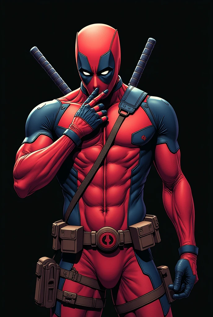 Naked Deadpool touching his vagina