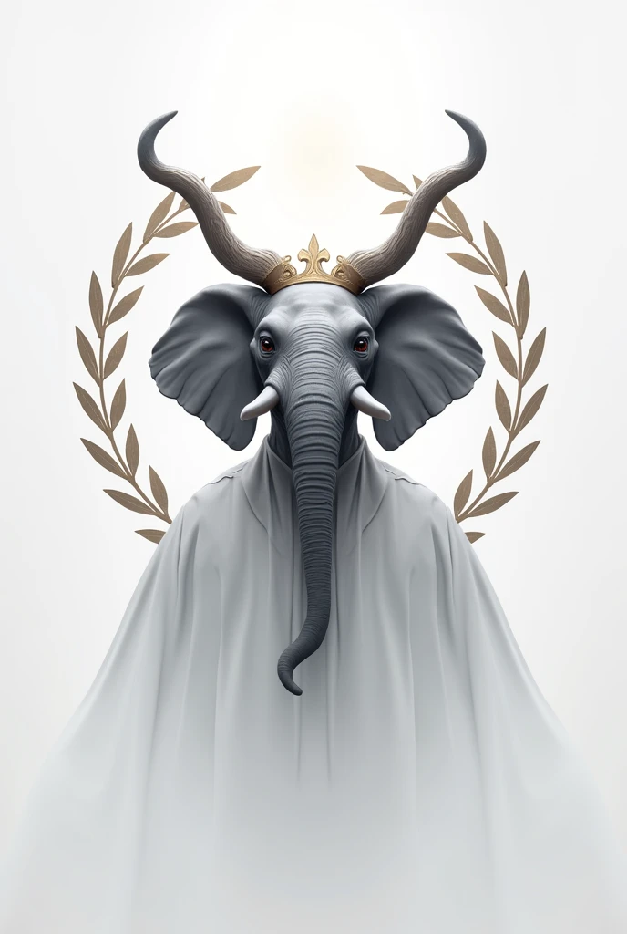 (Masterpiece, best quality), art station, Wallpaper, official art, Sharp focus, ((Ggnesha)), logo, white background,simple background, positive and negative space gawr , Pair of tusks, elephant head, Gradient, laurel crown,