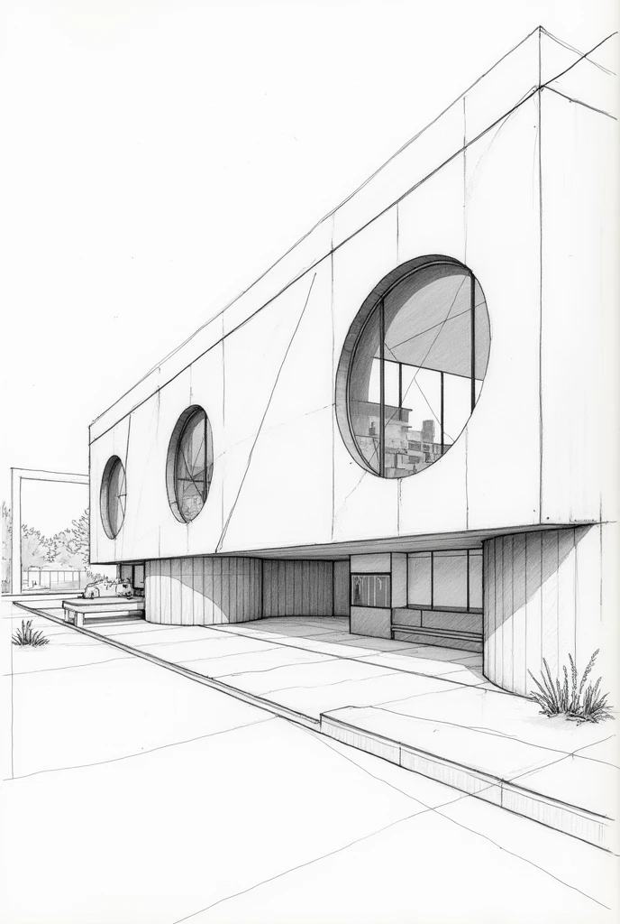 architectural school building sketch with semi circle protractor concept with interior 