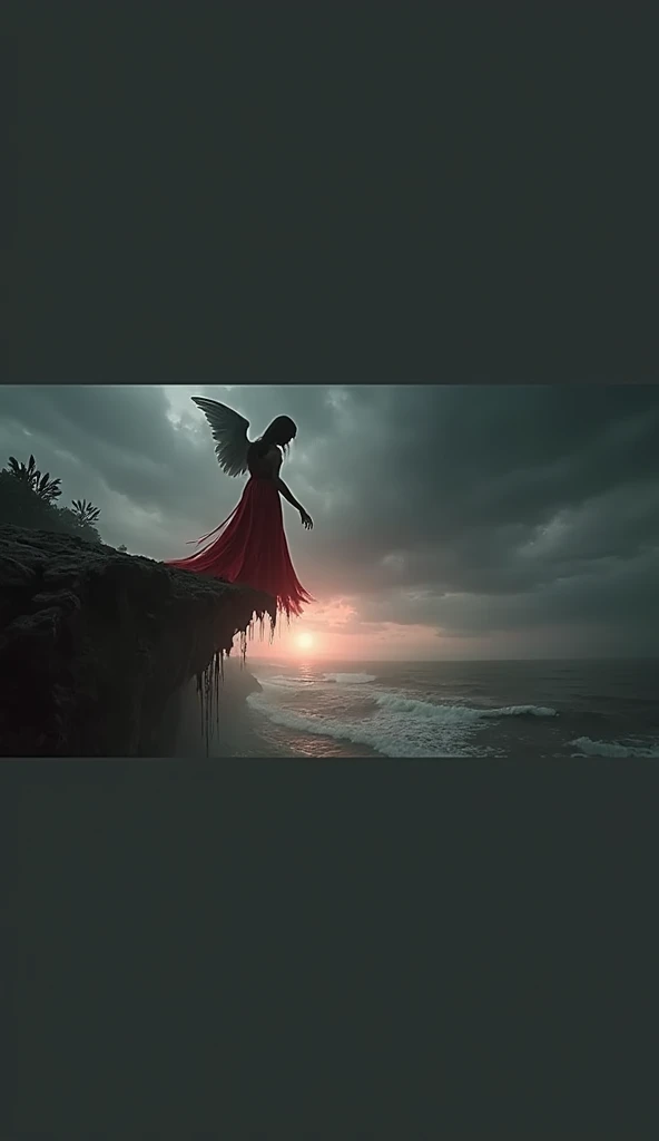 black and white and blue and red,(Best Quality, ultra detailed, High resolution, Extremely detailed CG),plano general,The dead angels lie on the edge of the cliff.,She is very beautiful,she likes blood and the sea,bloody rain, mystic,fanatic, Intricate, surreal,delicate